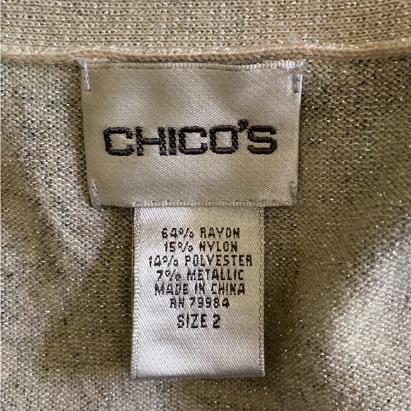 Chico’s Teal Taupe Aqua Cream Cardigan Peacock Pattern Chico’s Size 2 - Picture 7 of 8